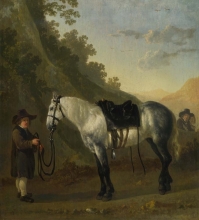 212/calraet, abraham van - a boy holding a grey horse
